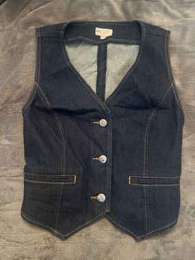 NWOT Loft Dark Indigo Denim Vest with Tan Stitching